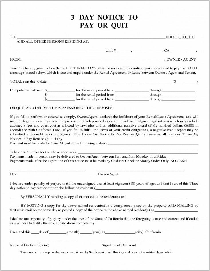 Pay Or Quit Notice Form California
