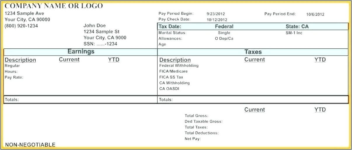 Pay Stub Template For Microsoft Office