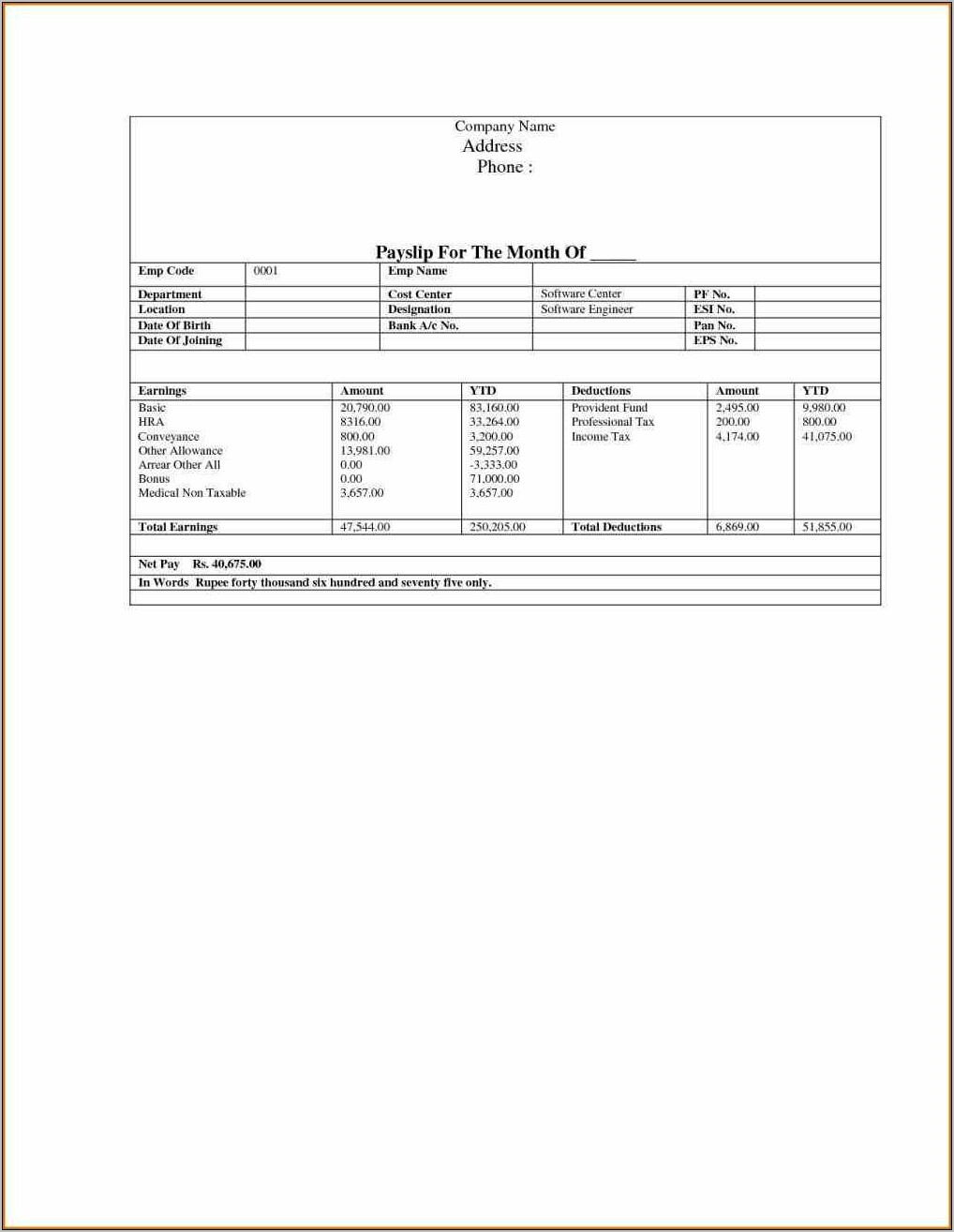 Pay Stub Template For Ms Word