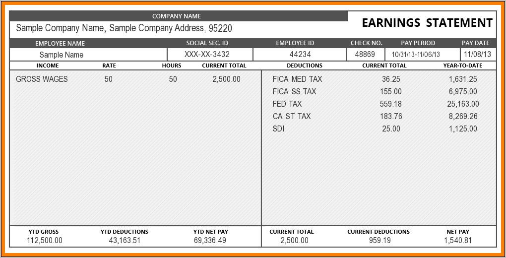Pay Stub Template Word Document Free