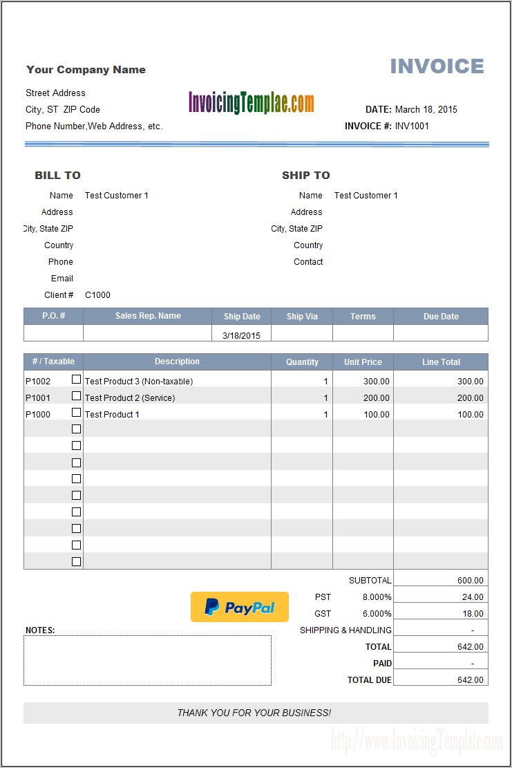 Payment Invoice Template Pdf