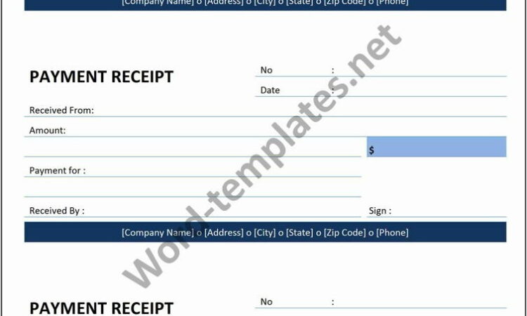 Payment Receipt Template Word Download