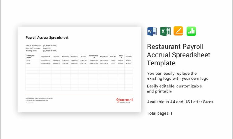 Payroll Accrual Spreadsheet Template