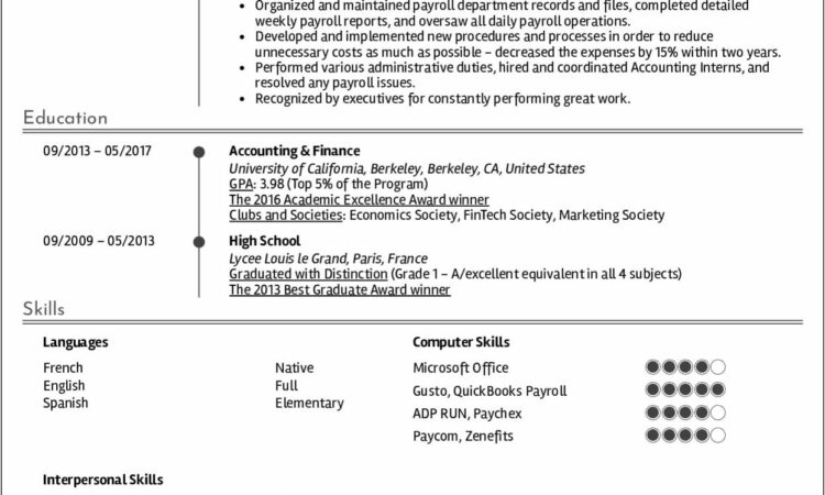 Payroll Clerk Cv Template