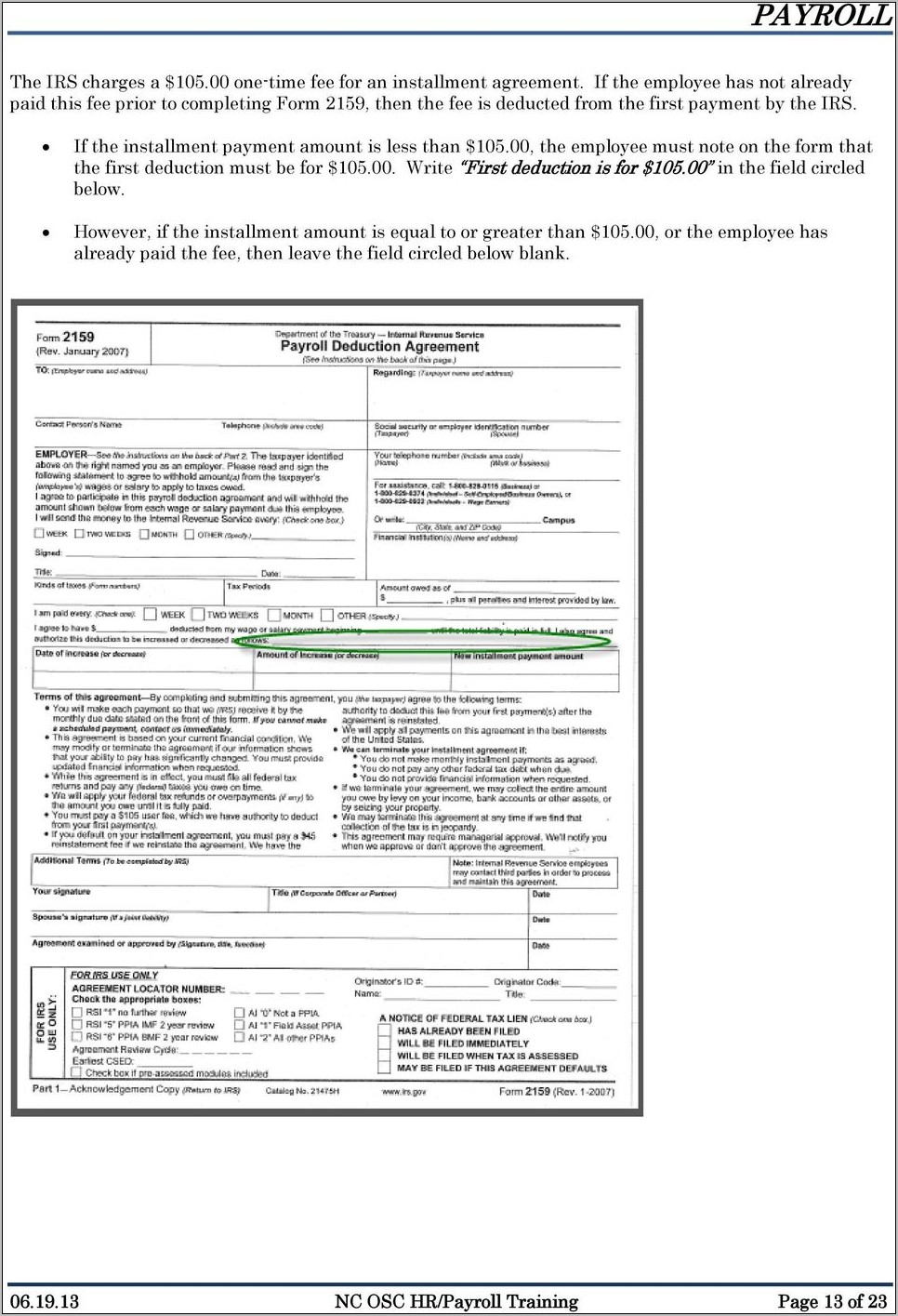 Payroll Deduction Agreement Form