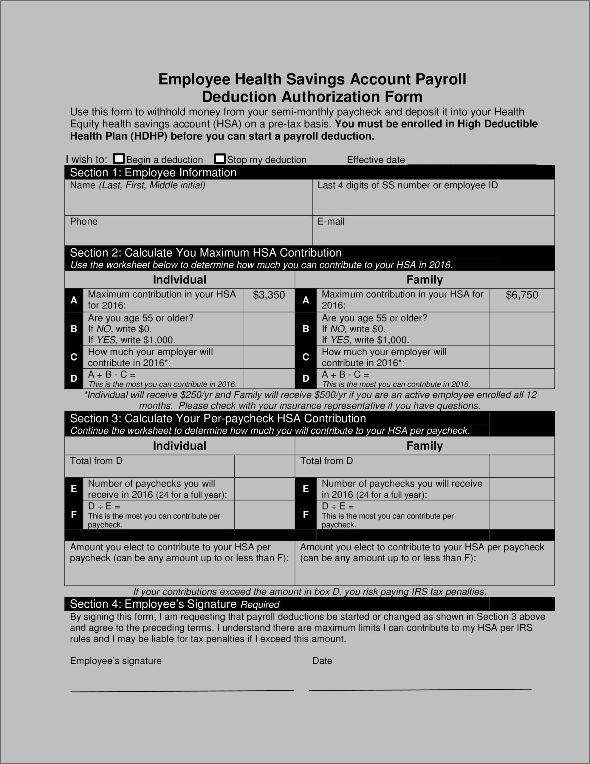 Payroll Deduction Form Templates