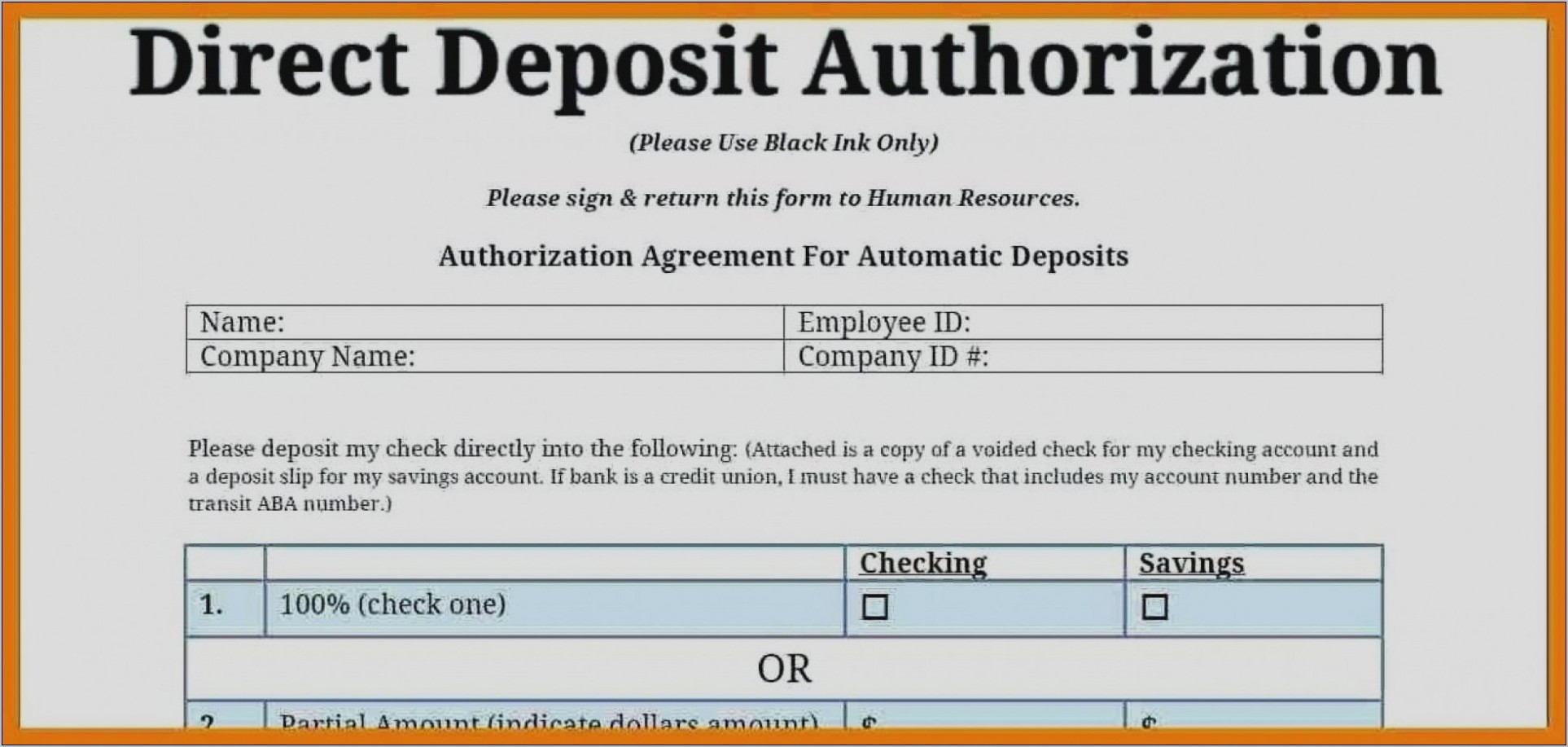 Payroll Direct Deposit Form Template Canada