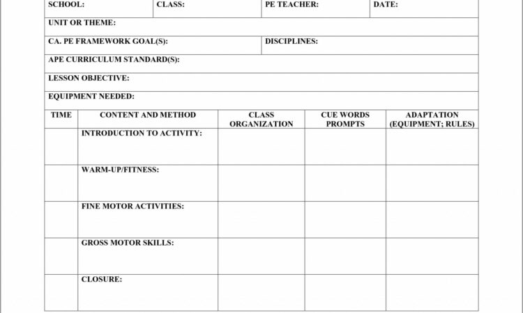 Pe Lesson Plan Template Doc