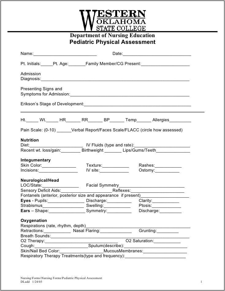 Pediatric Physical Therapy Assessment Example