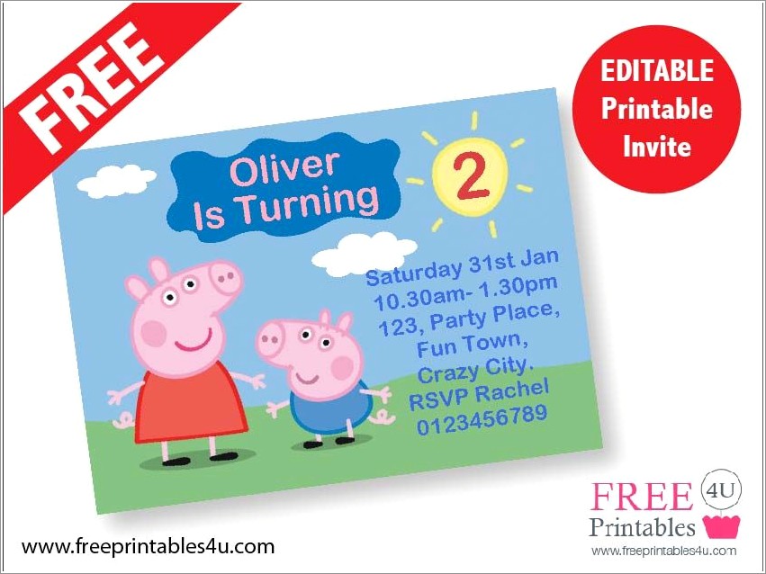 Peppa Pig Invites Printable Free