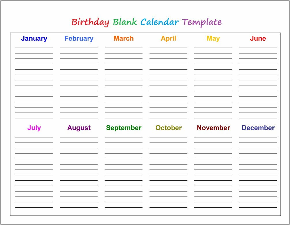 Perpetual Birthday Calendar Template Free