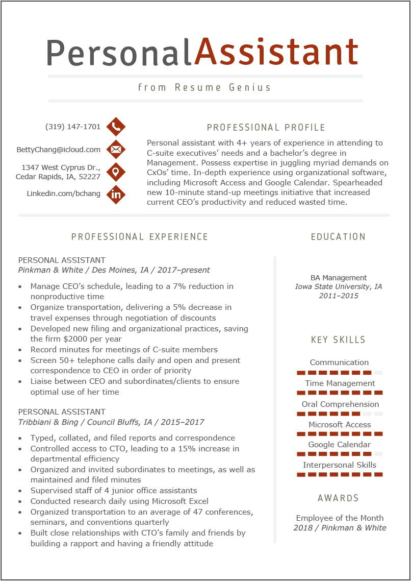 Personal Assistant Resume Samples 2018