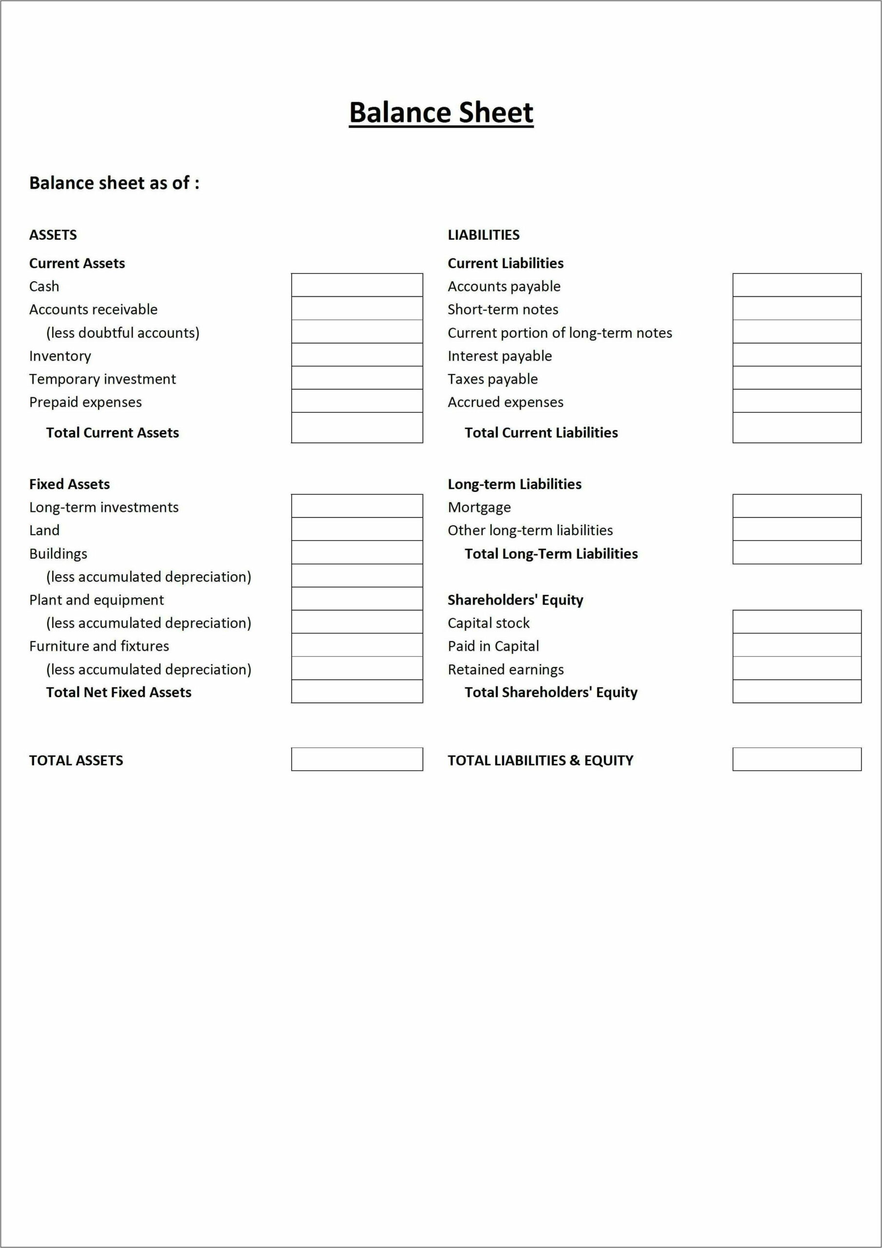 Personal Balance Sheet Template Microsoft Word