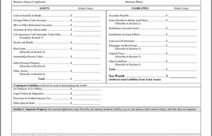 Personal Financial Statement Form Word