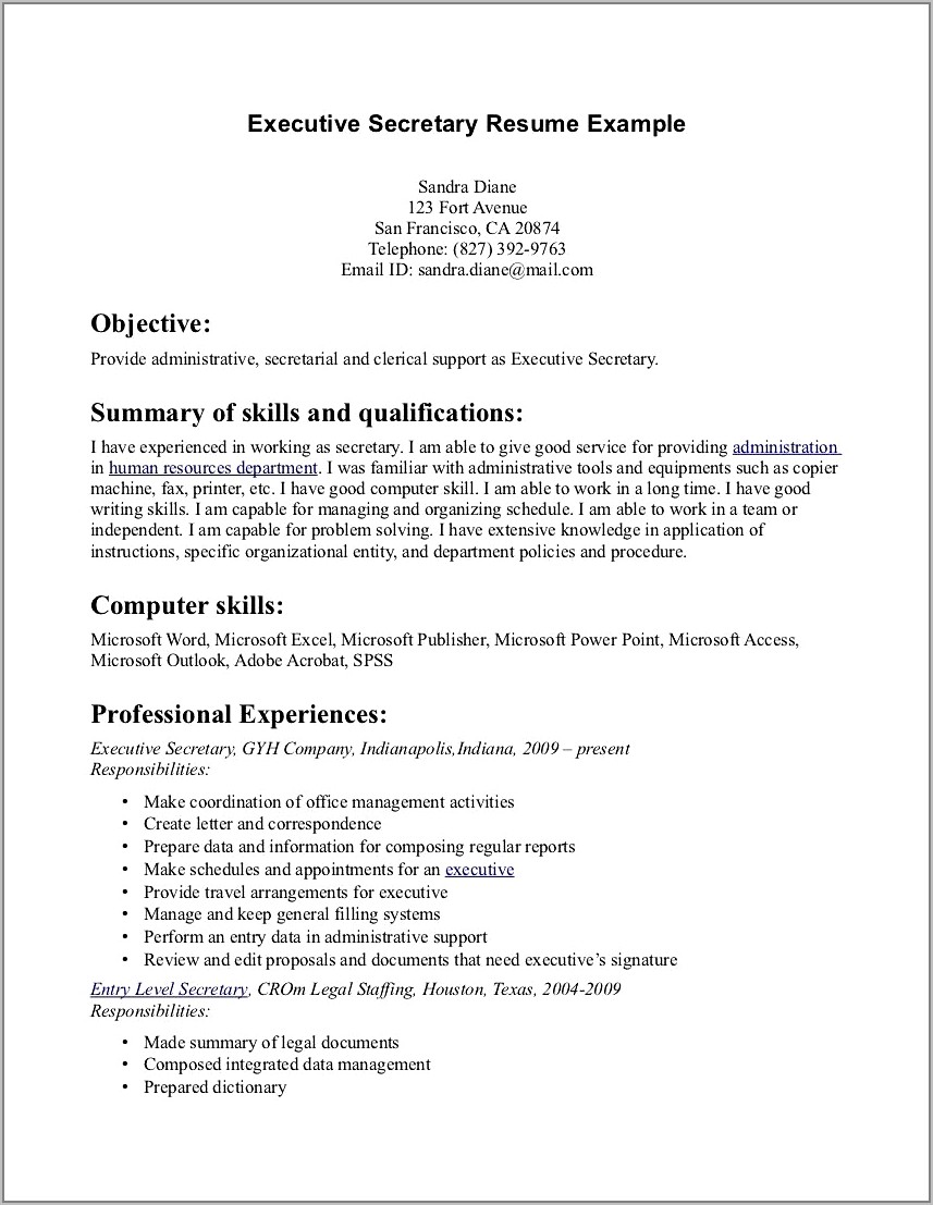 Personal Injury Legal Secretary Resume