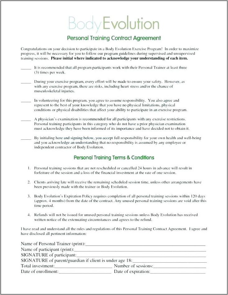 Personal Trainer Contract Template Uk