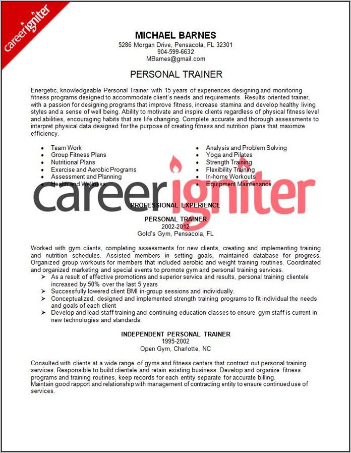 Personal Trainer Resume Sample No Experience