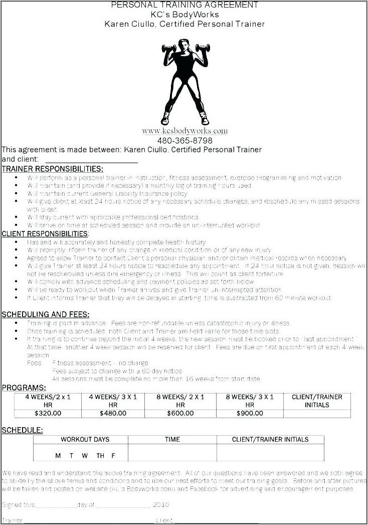 Personal Trainer Waiver Form Template
