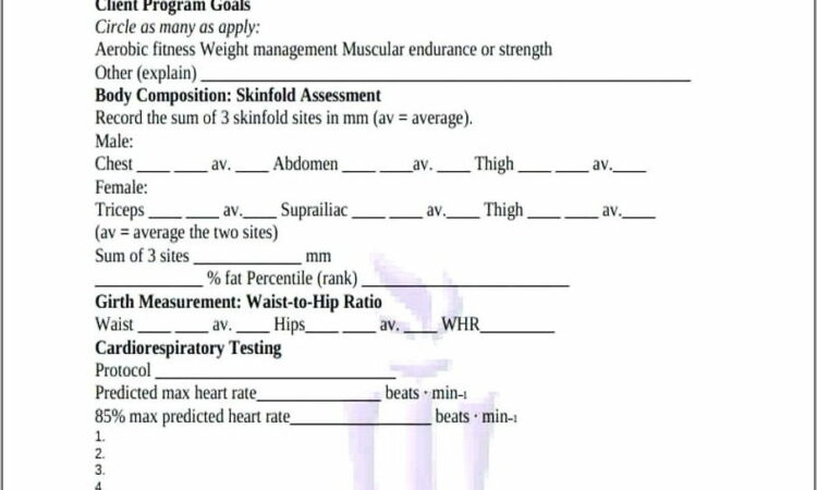 Personal Training Fitness Assessment Forms