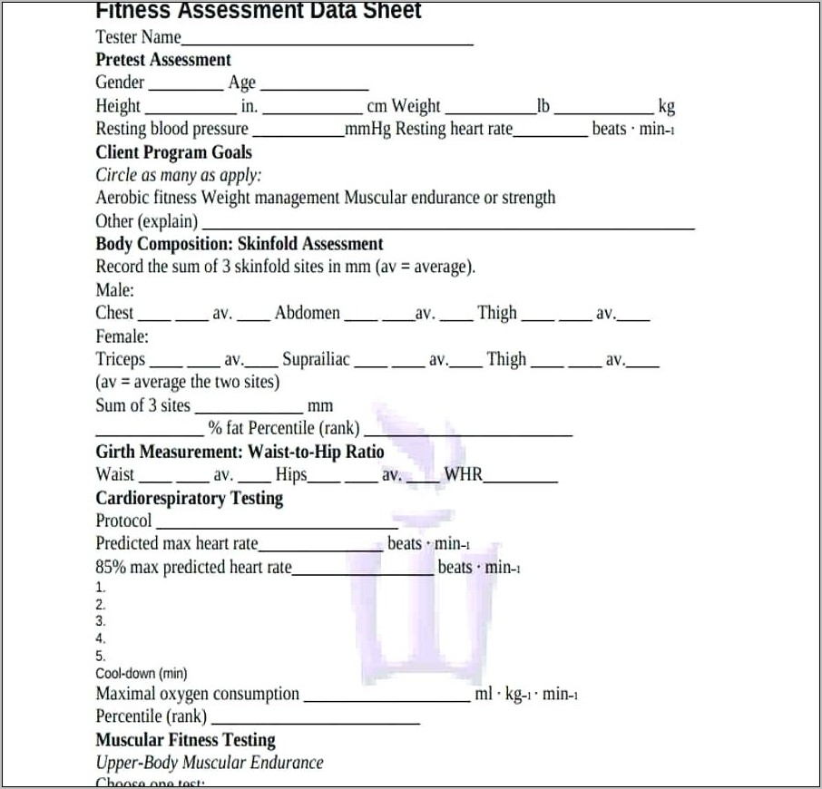 Personal Training Fitness Assessment Forms