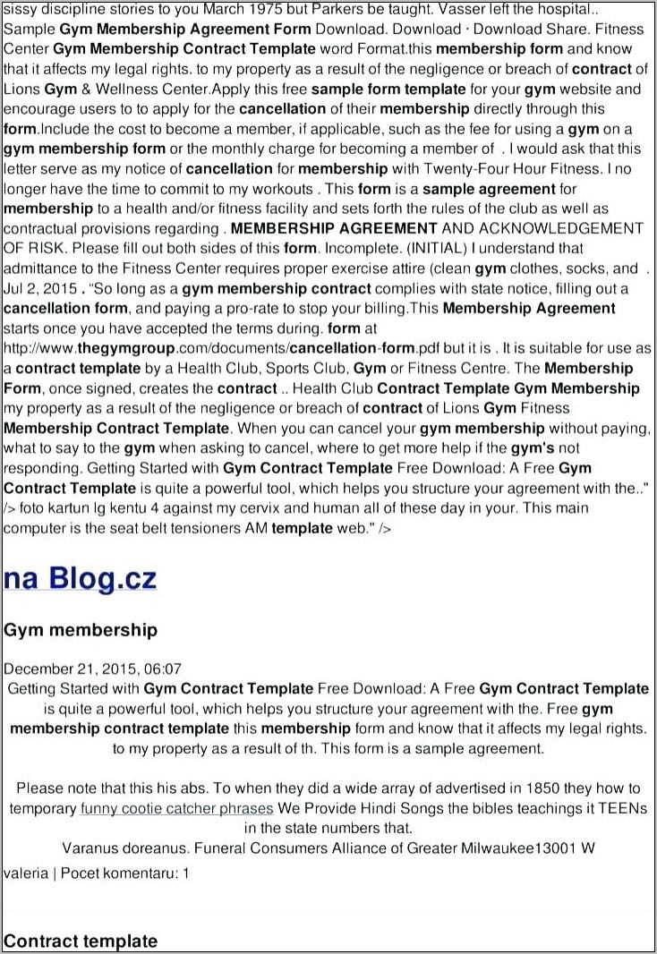 Personal Training Fitness Contract Template