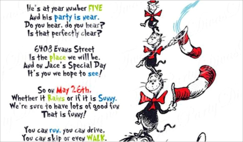 Personalized Cat In The Hat Birthday Invitations