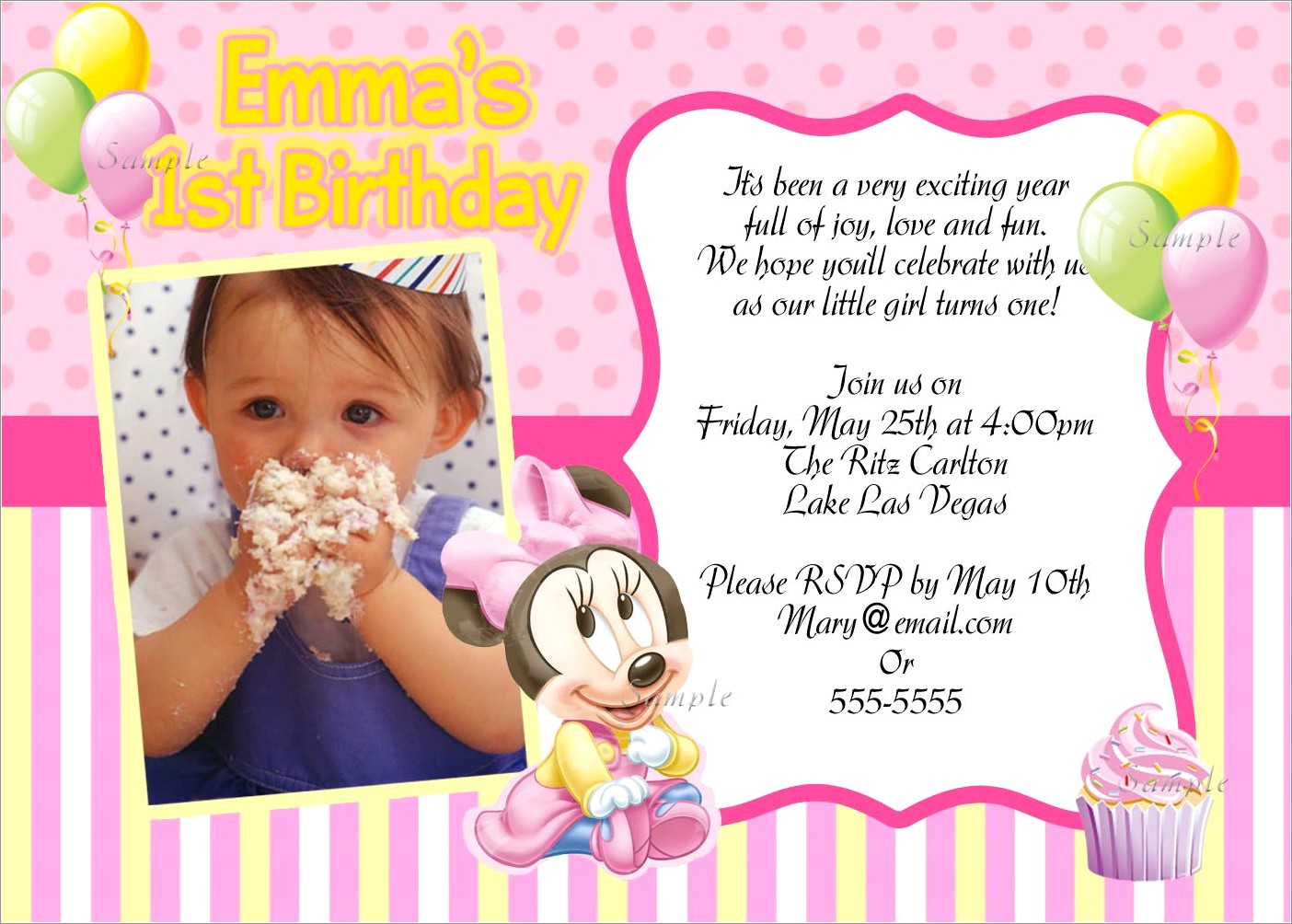 Personalized Minnie Mouse Invitations 1st Birthday