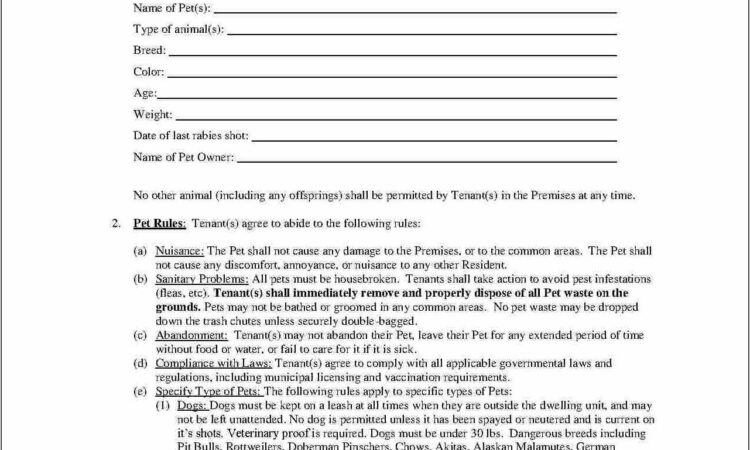 Pet Addendum To Lease Agreement Template