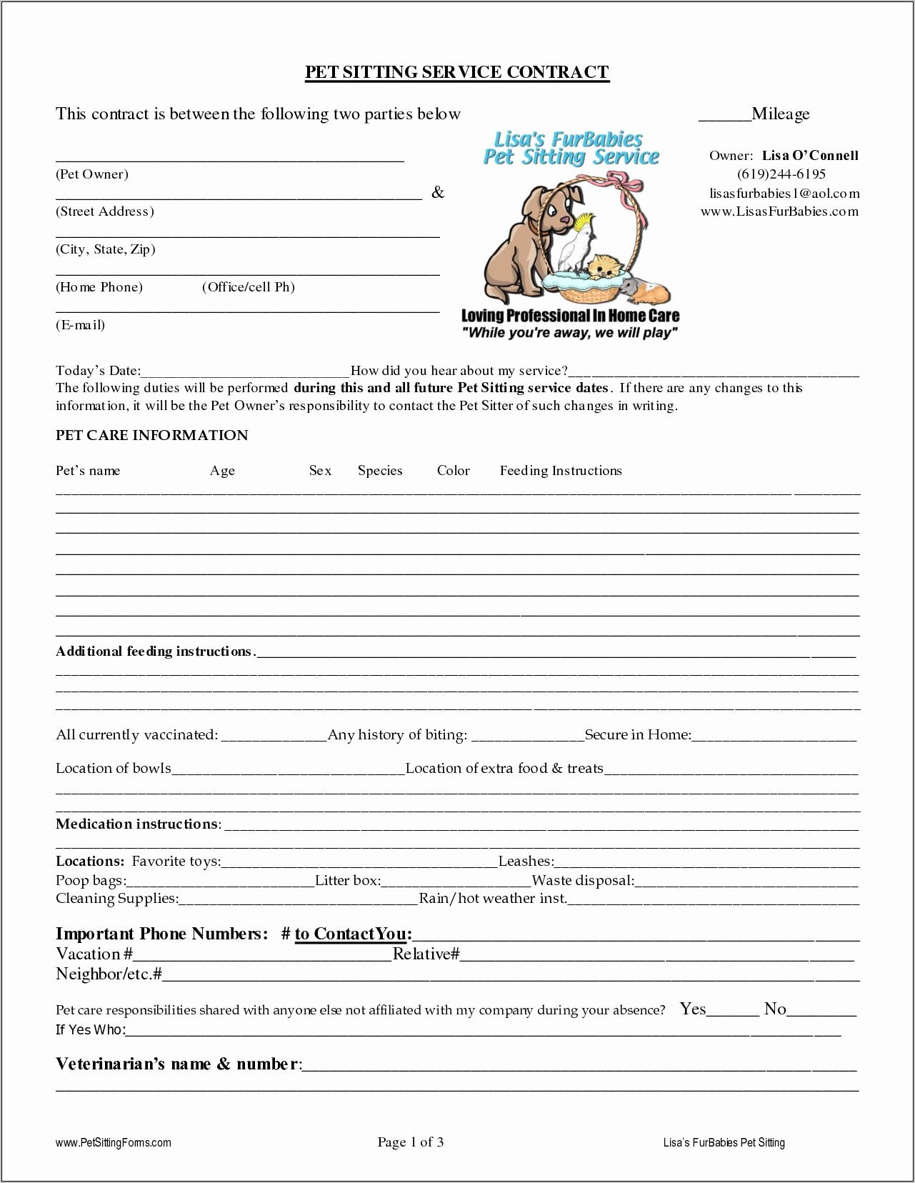 Pet Sitter Contract Template Free
