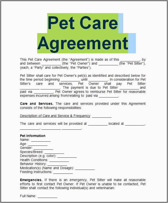 Pet Sitting Contract Template Free