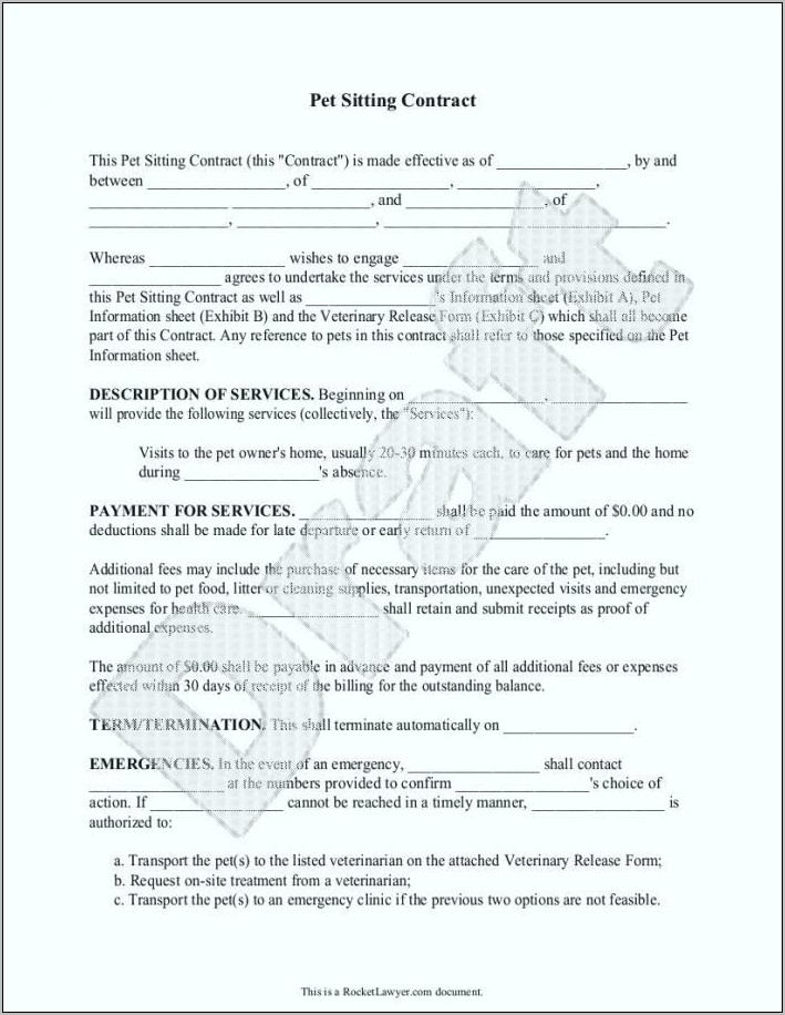 Pet Sitting Service Agreement Template