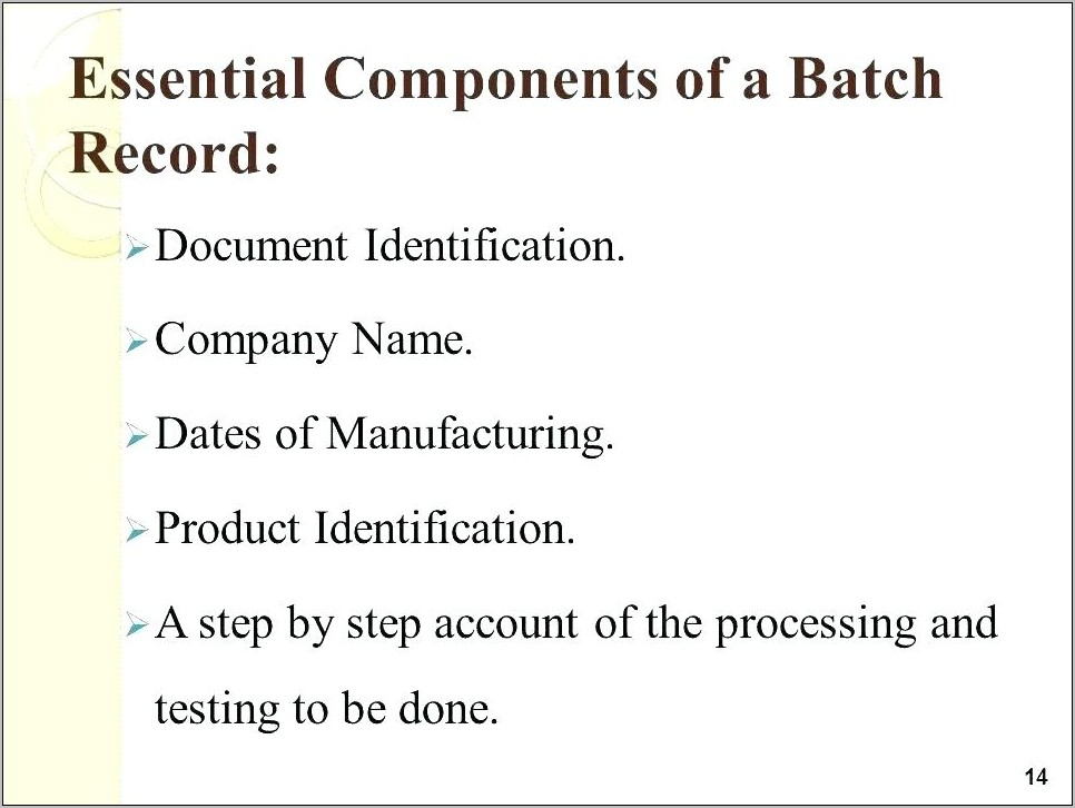 Pharmaceutical Batch Manufacturing Record Template