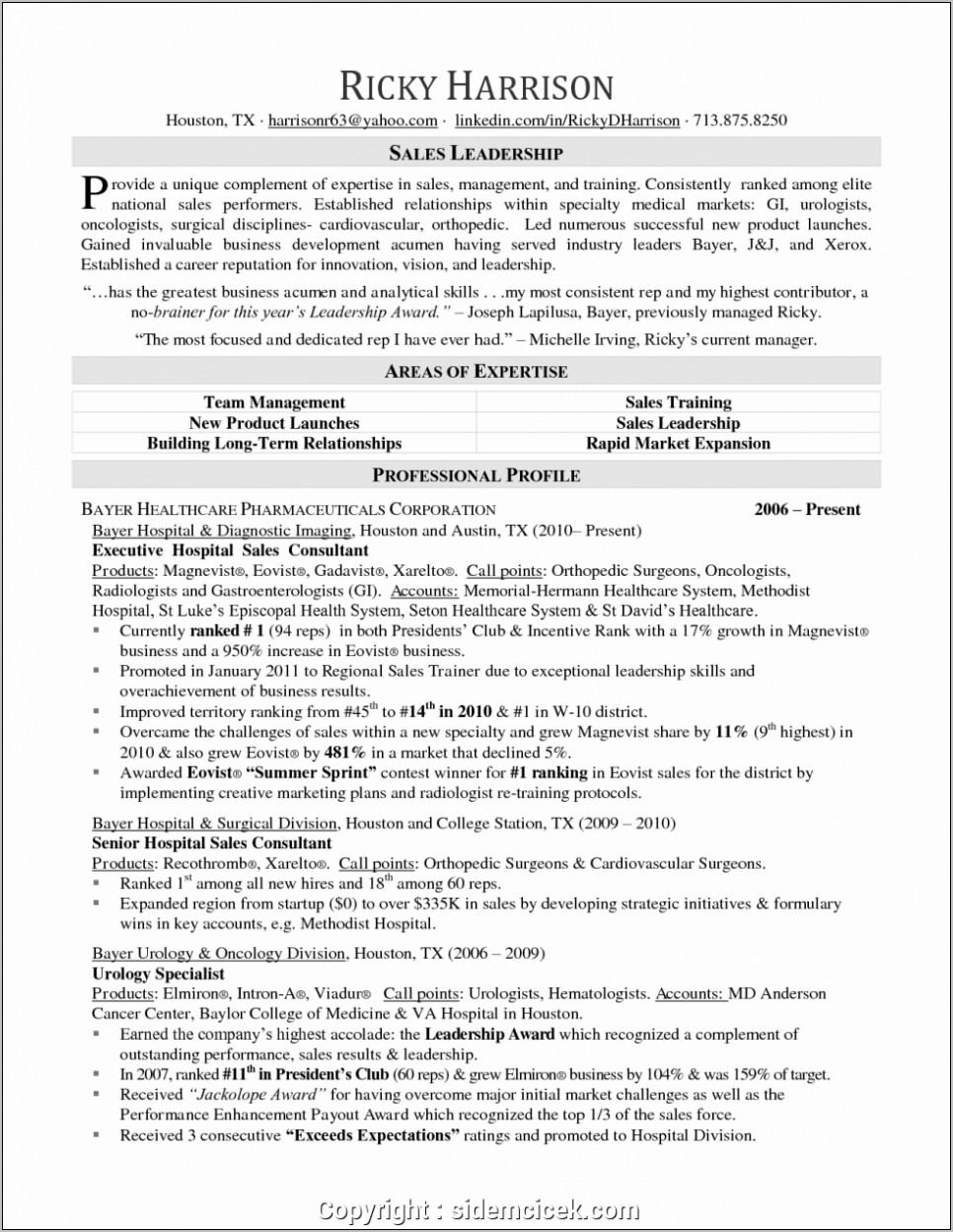 Pharmaceutical Sales Manager Resume Examples