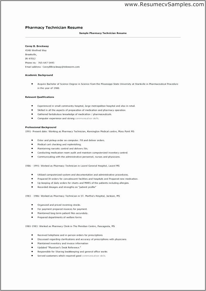 Pharmacy Technician Cv Template