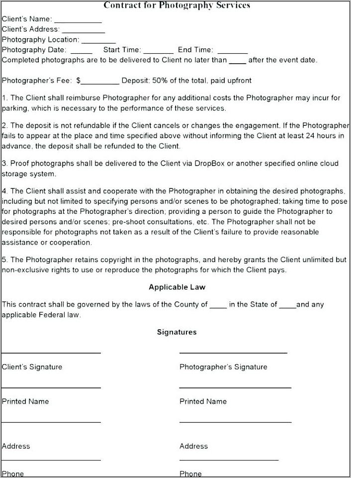 Photographer Contract Template Free