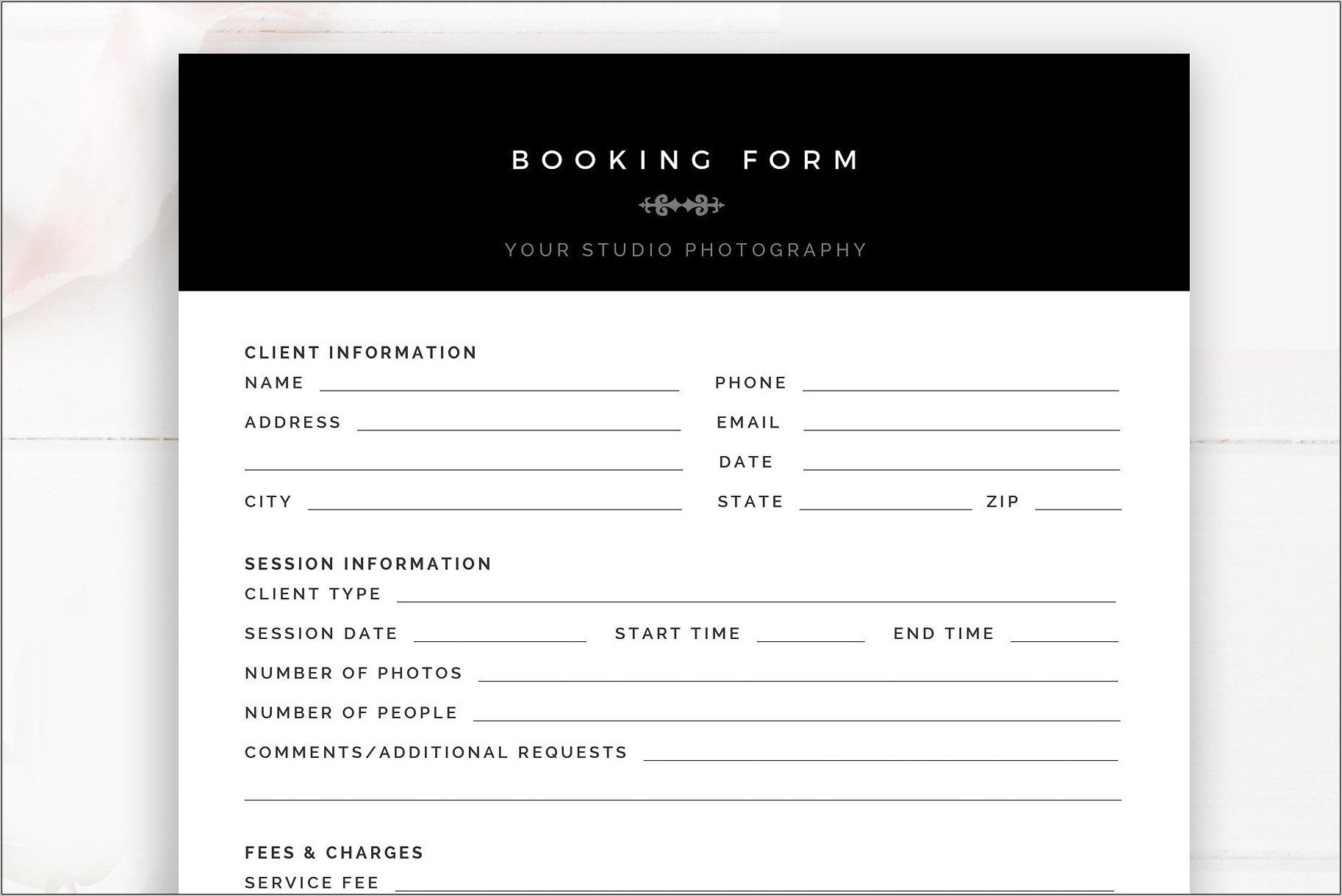 Photography Booking Form Template Free