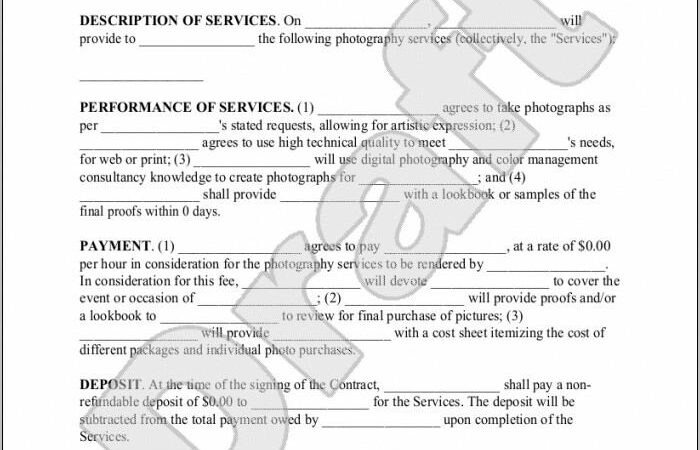 Photography Contract Template For Weddings