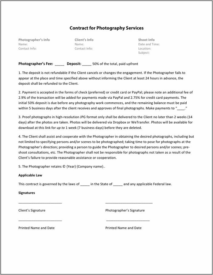 Photography Contract Template Free Download