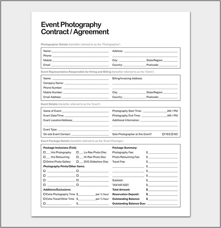 Photography Contract Template Word