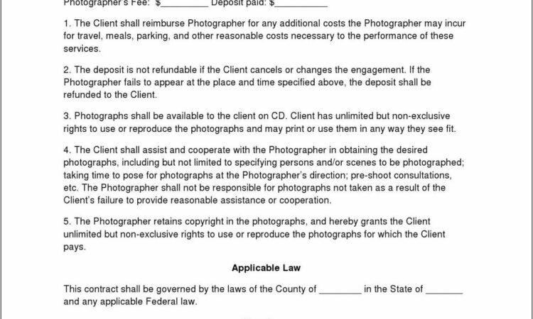 Photography Contract Templates Canada