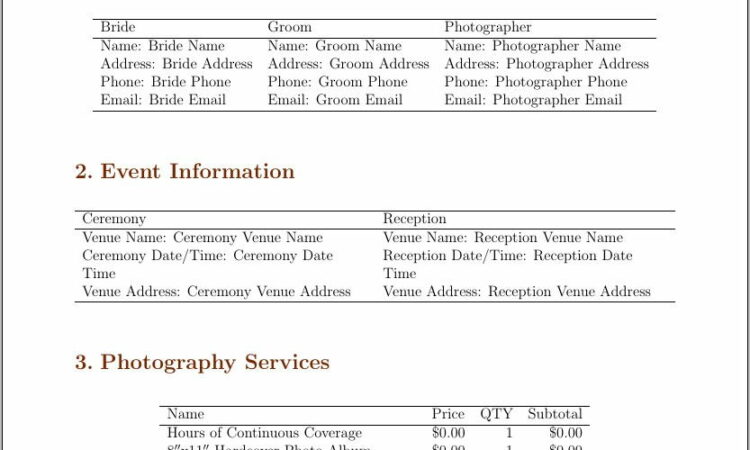 Photography Contract Templates For Weddings