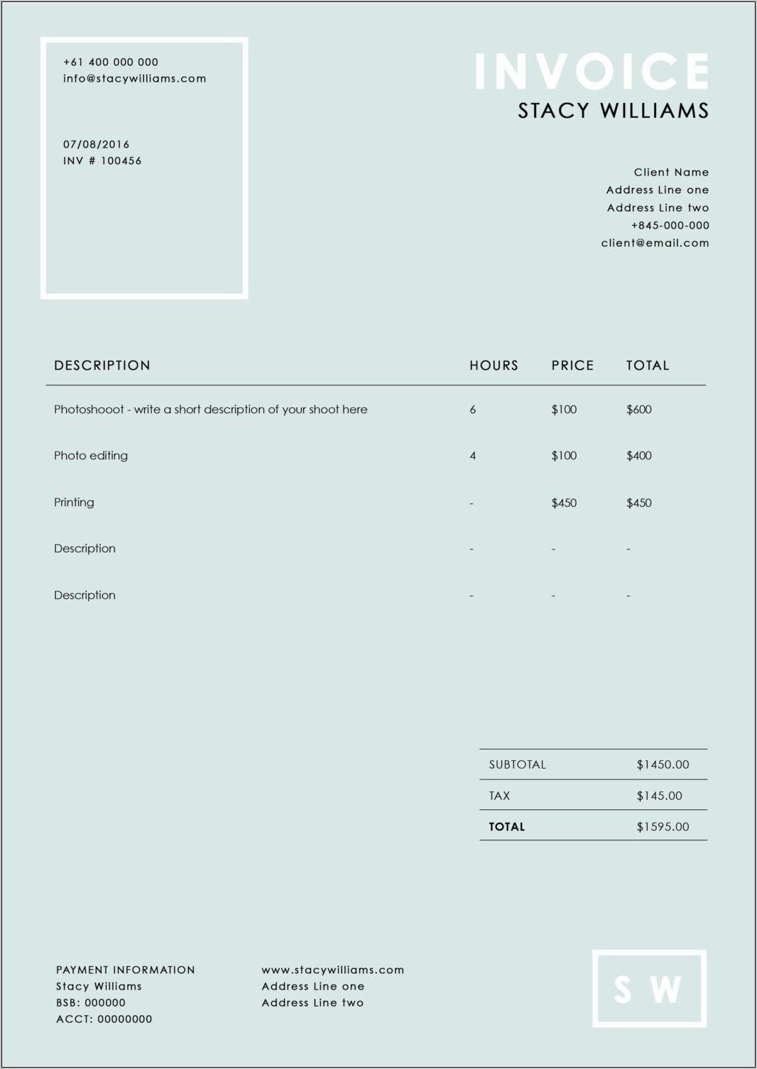 Photography Invoice Template Free Mac