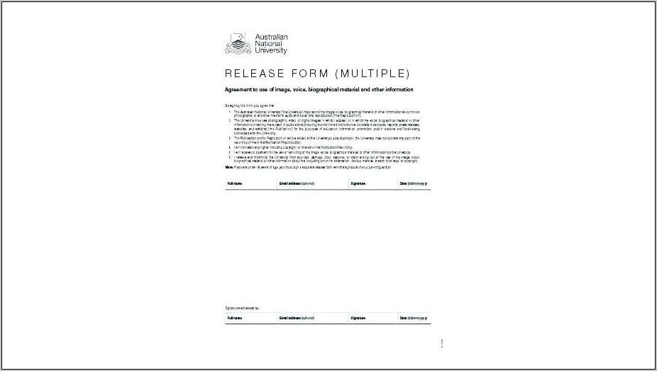 Photography Release Form Australia Template