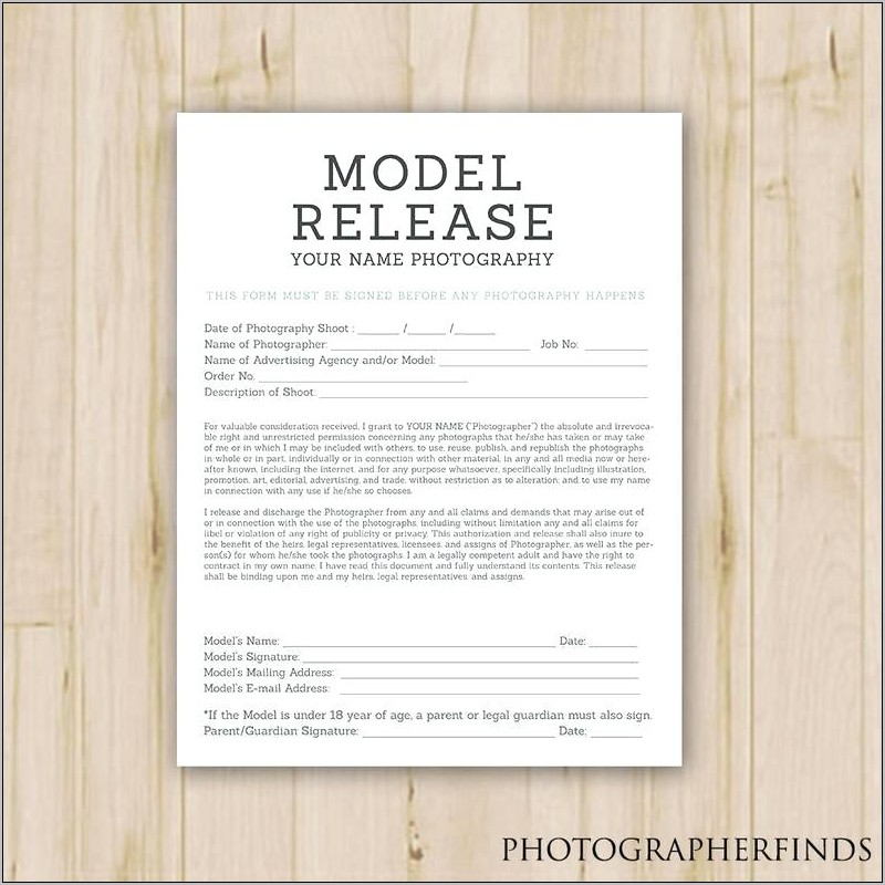 Photography Release Form Template Canada