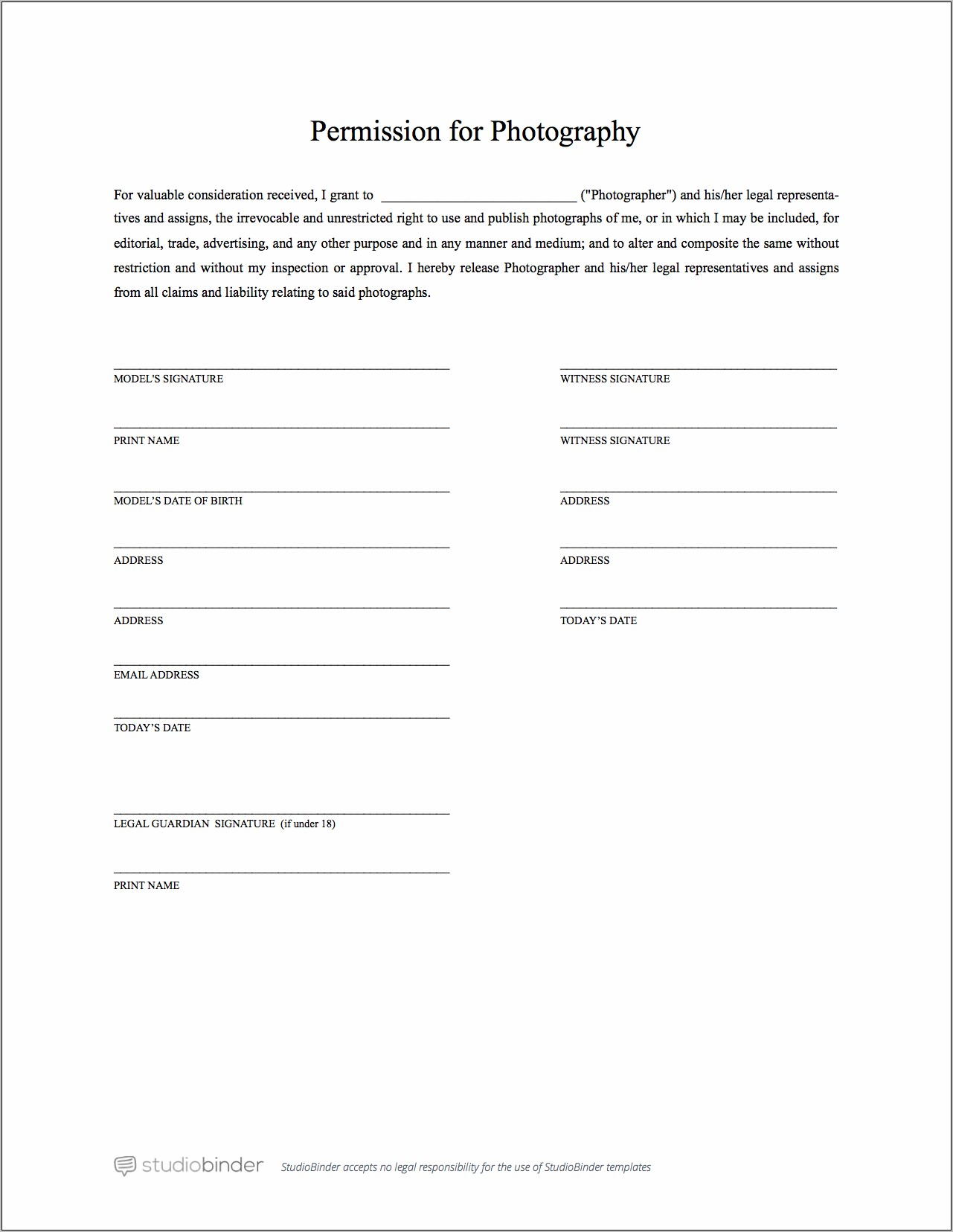 Photography Release Form Template Free