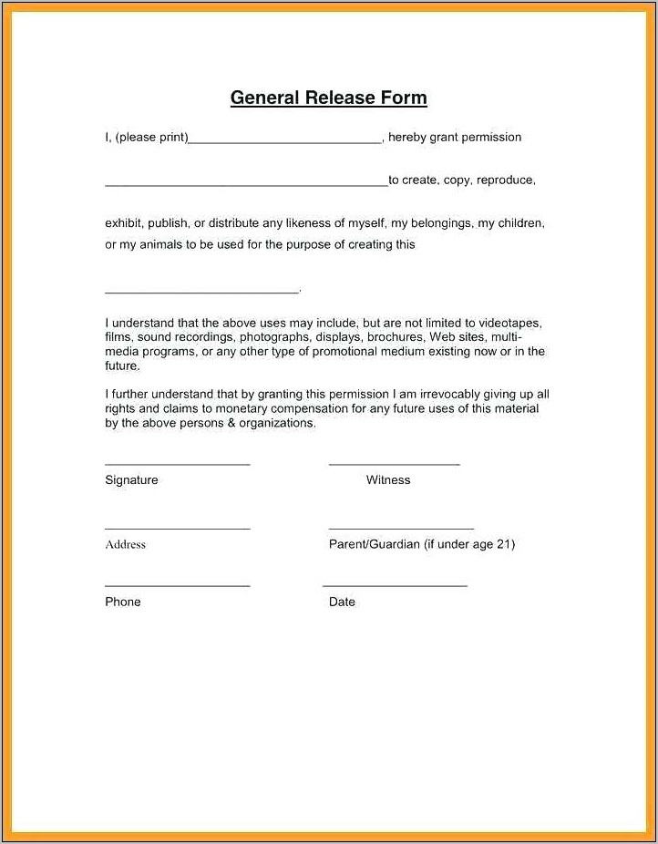 Photography Waiver Release Form Template