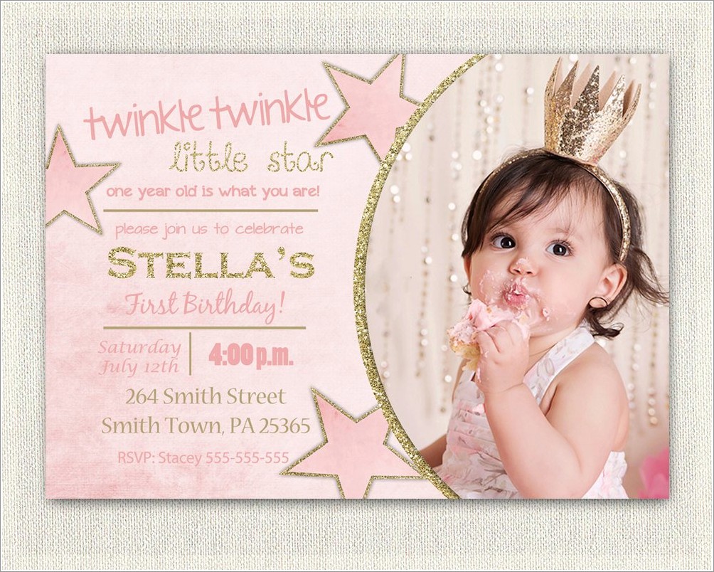 Pink And Gold 1st Birthday Invitations Free