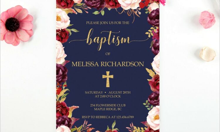 Pink And Gold Baptism Invitation Template