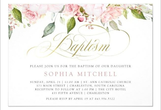 Pink And Gold Baptism Invitations