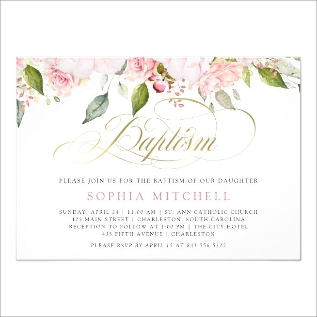 Pink And Gold Baptism Invitations